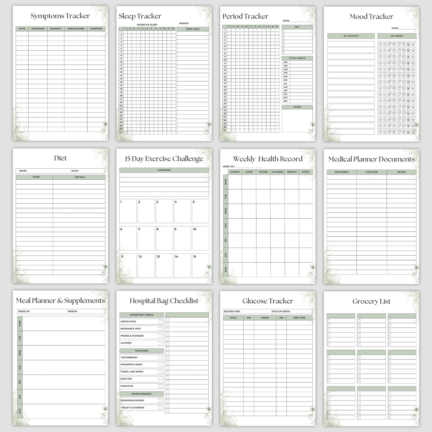 Manage your health with our 80+ page Printable Medical Tracker Bundle. Track symptoms, medications, appointments, blood pressure, goals, and more. Includes tools for emergencies, wellness, and family health management. Download in JPG & PDF!
