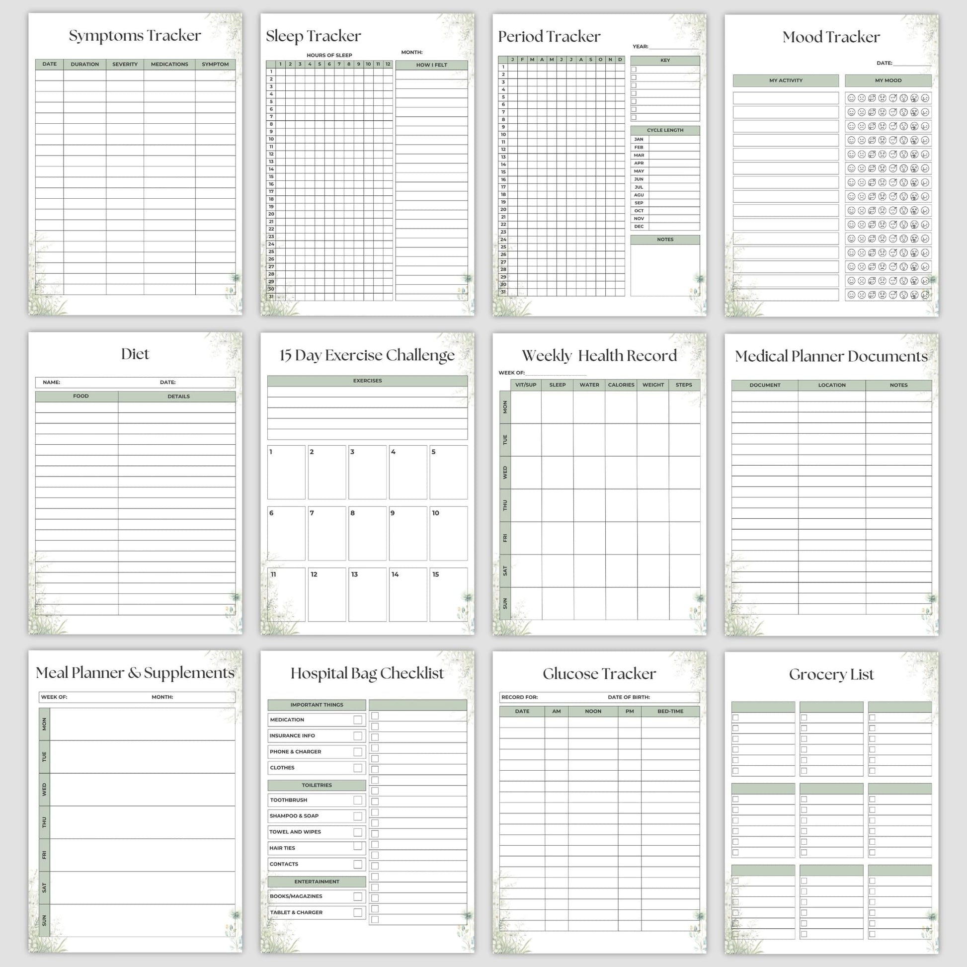 Manage your health with our 80+ page Printable Medical Tracker Bundle. Track symptoms, medications, appointments, blood pressure, goals, and more. Includes tools for emergencies, wellness, and family health management. Download in JPG & PDF!
