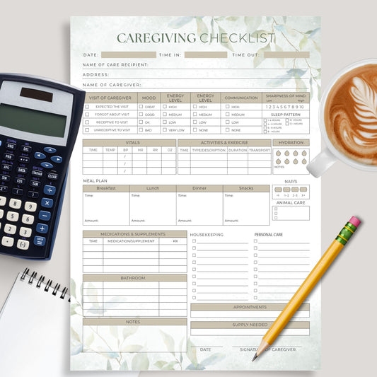 Effortlessly manage caregiving responsibilities with this Printable Caregiver Checklist, designed to streamline your daily caregiving routine. Whether you’re tracking medications, monitoring energy levels, or keeping tabs on vital signs, this caregiver planner is the ultimate tool for staying organized and providing exceptional care.