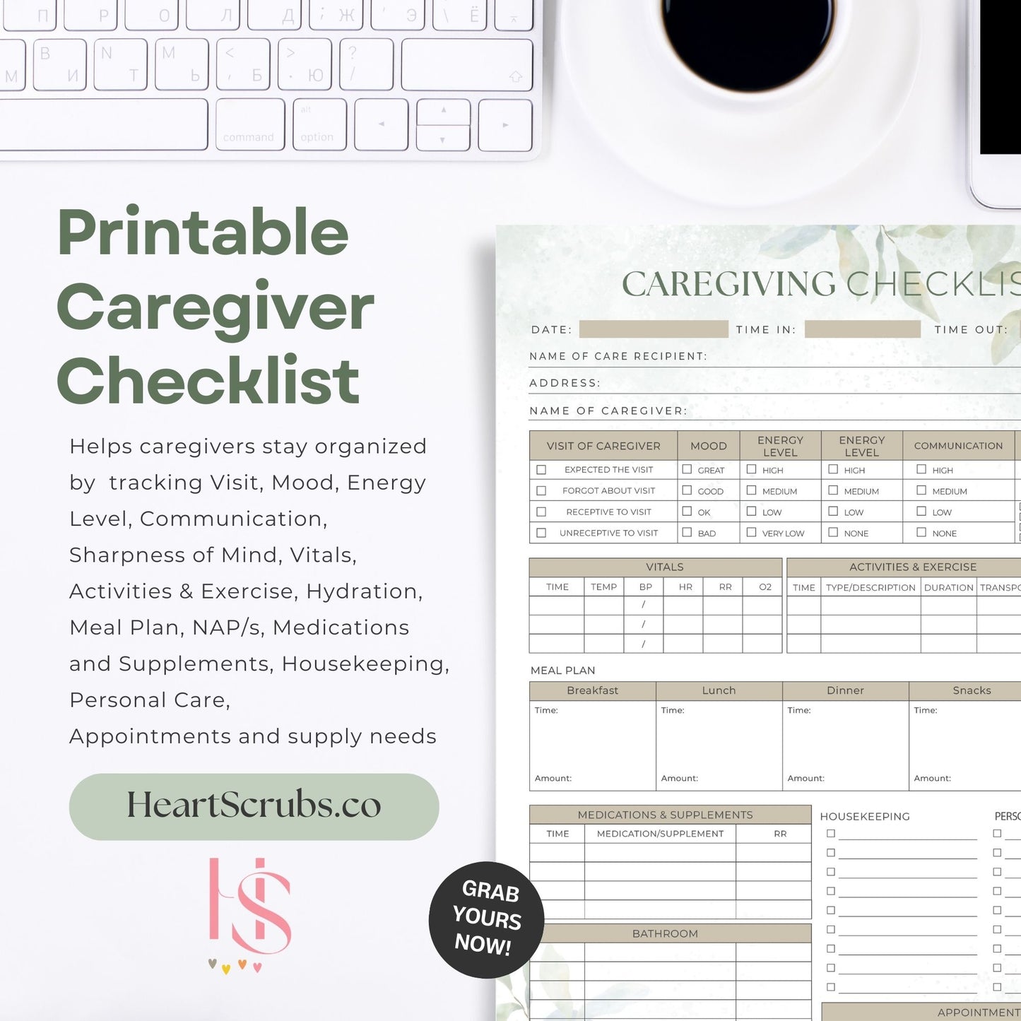 Effortlessly manage caregiving responsibilities with this Printable Caregiver Checklist, designed to streamline your daily caregiving routine. Whether you’re tracking medications, monitoring energy levels, or keeping tabs on vital signs, this caregiver planner is the ultimate tool for staying organized and providing exceptional care.
