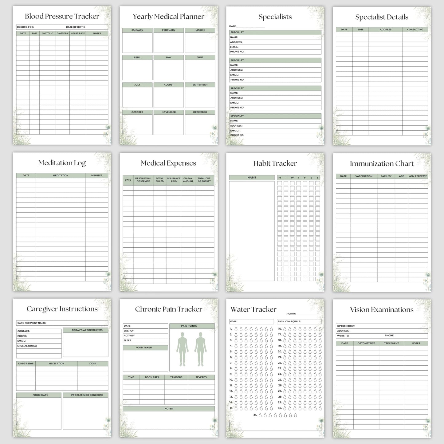 Manage your health with our 80+ page Printable Medical Tracker Bundle. Track symptoms, medications, appointments, blood pressure, goals, and more. Includes tools for emergencies, wellness, and family health management. Download in JPG & PDF!