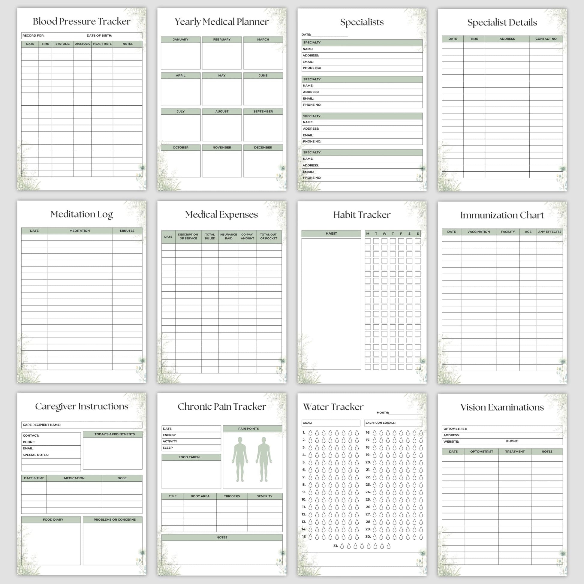 Manage your health with our 80+ page Printable Medical Tracker Bundle. Track symptoms, medications, appointments, blood pressure, goals, and more. Includes tools for emergencies, wellness, and family health management. Download in JPG & PDF!
