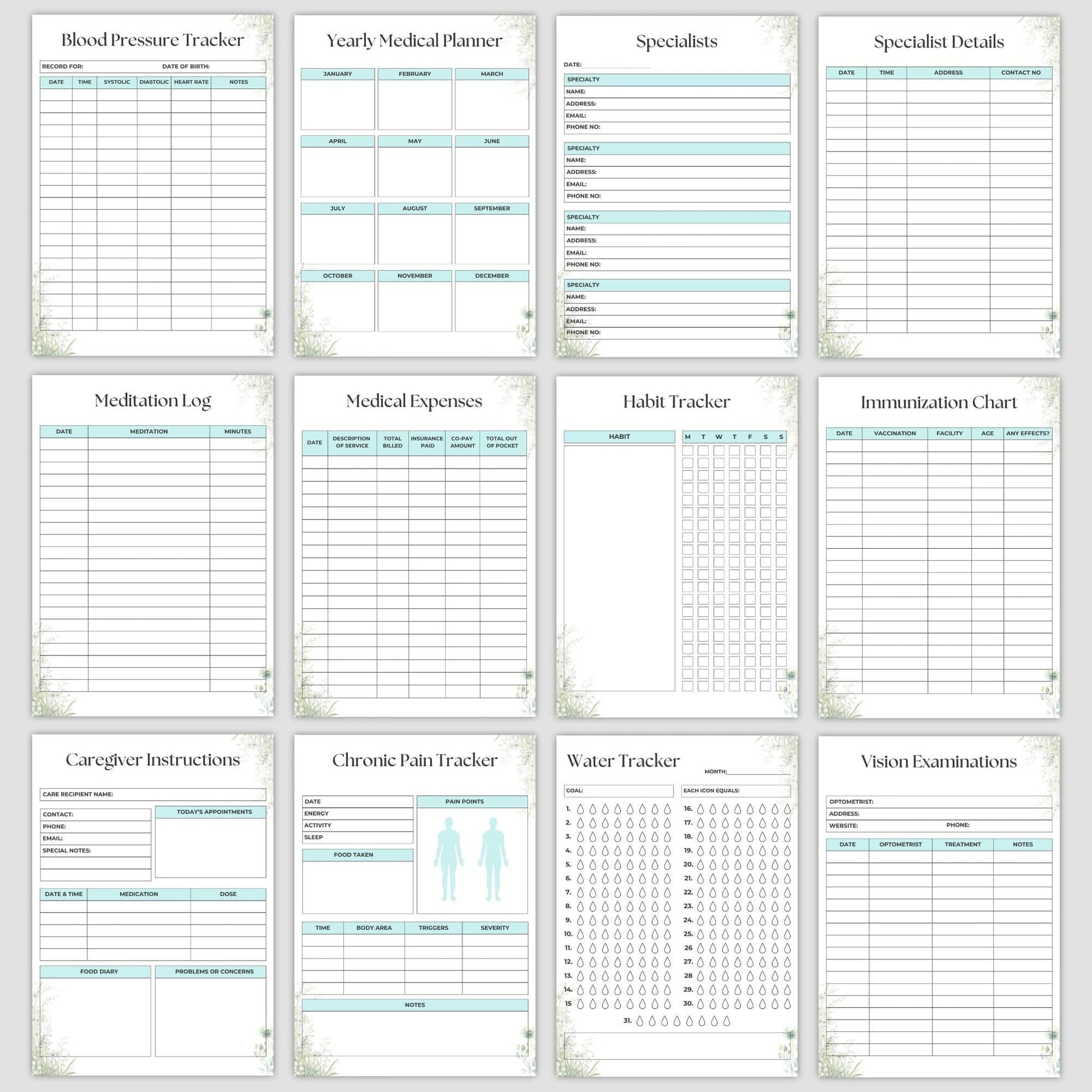 Simplify your health with our Printable Medical Tracker 80+ Pages Bundle. Track medical records, symptoms, diet, sleep, exercise, medications, and emergencies. Perfect for caregivers, chronic illness management, and personal wellness planning. Instant download in JPG & PDF!